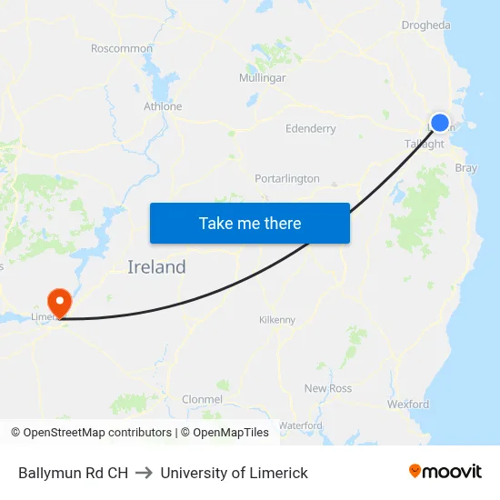 Ballymun Rd CH to University of Limerick map