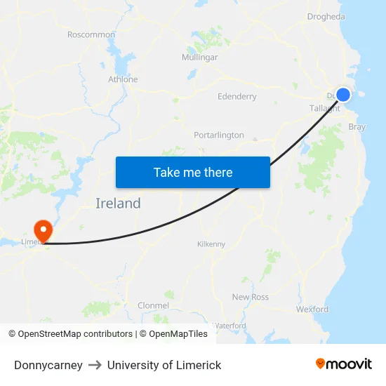 Donnycarney to University of Limerick map