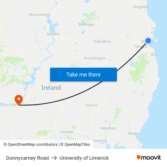 Donnycarney Road to University of Limerick map