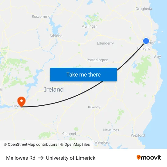 Mellowes Rd to University of Limerick map