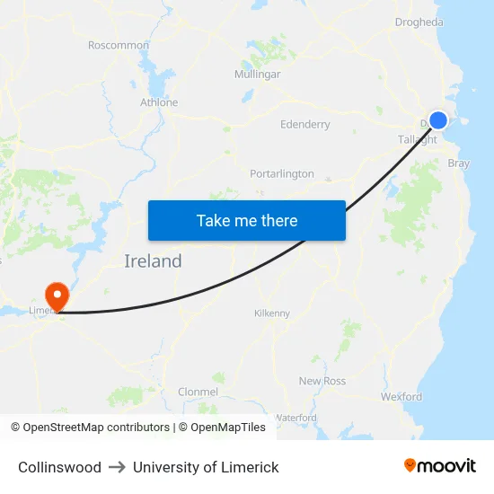Collinswood to University of Limerick map