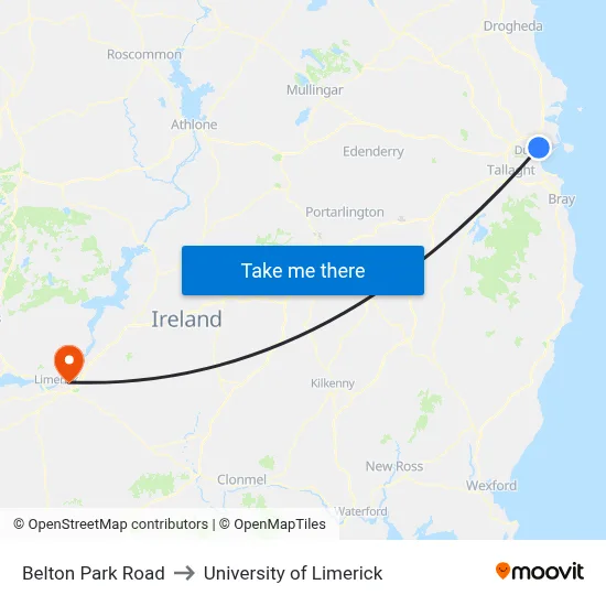Belton Pk Rd to University of Limerick map