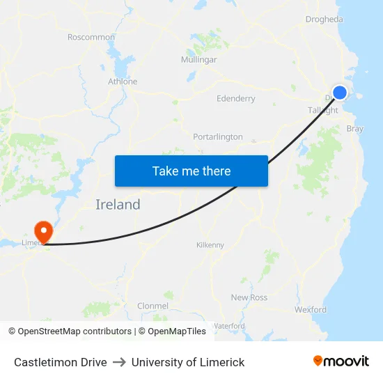 Castletimon Drive to University of Limerick map