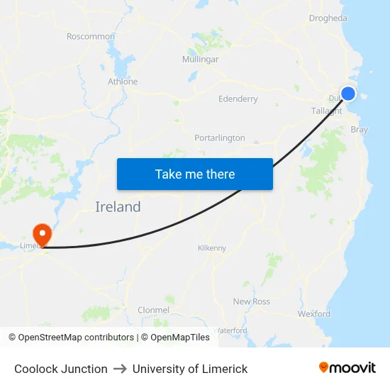 Coolock Junction to University of Limerick map