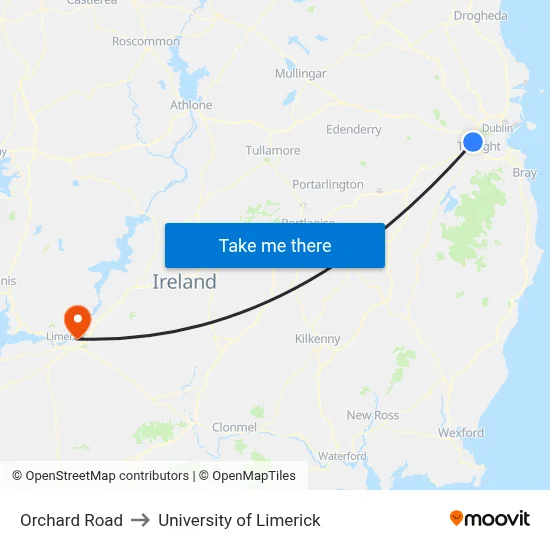 Orchard Road to University of Limerick map