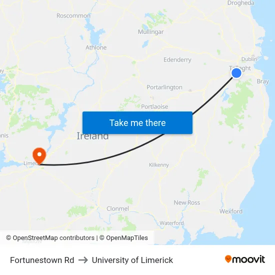 Fortunestown Rd to University of Limerick map
