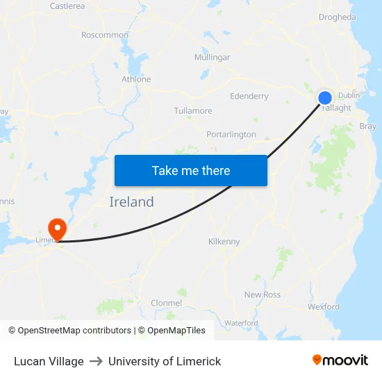 Lucan Village to University of Limerick map