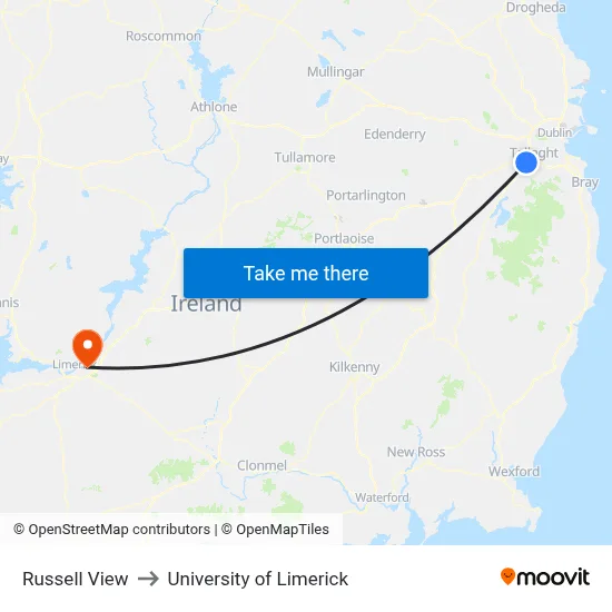 Russell View to University of Limerick map