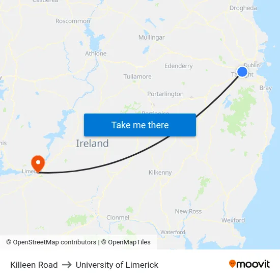 Killeen Road to University of Limerick map