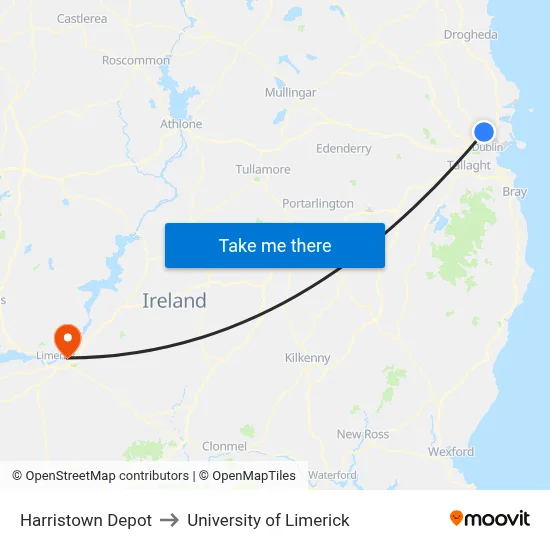 Harristown Depot to University of Limerick map