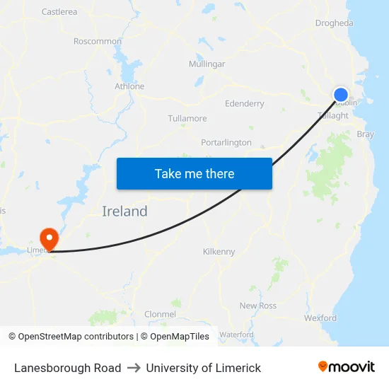 Lanesborough Road to University of Limerick map