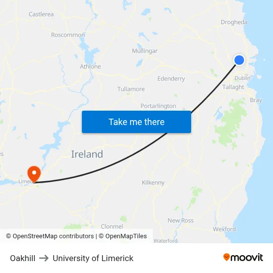 Oakhill to University of Limerick map