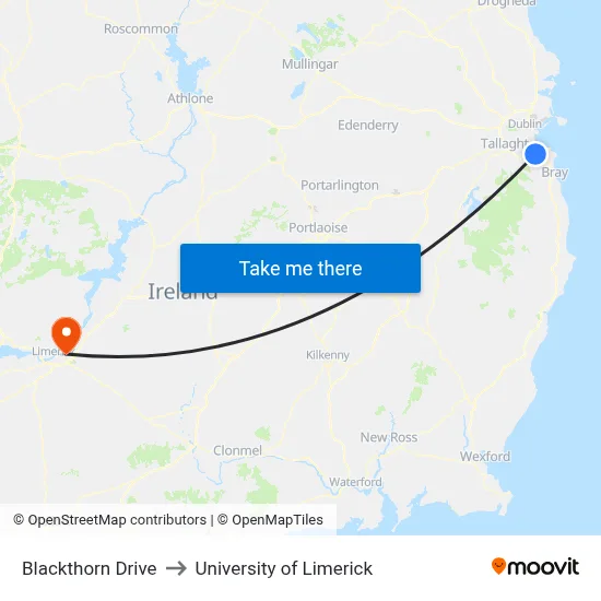 Blackthorn Drive to University of Limerick map
