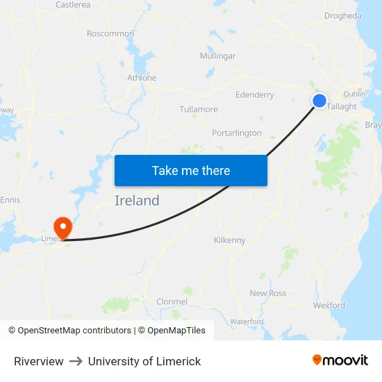 Riverview to University of Limerick map