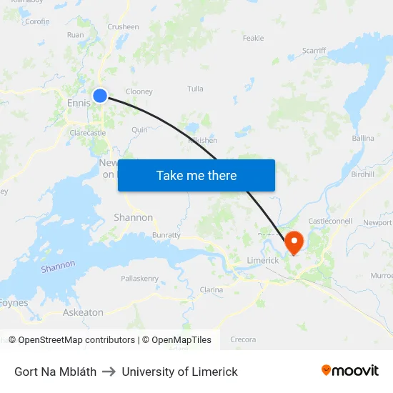 Gort Na Mbláth to University of Limerick map