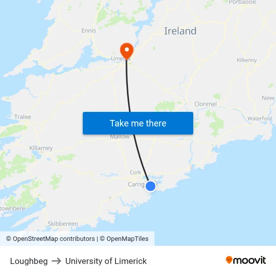Loughbeg to University of Limerick map