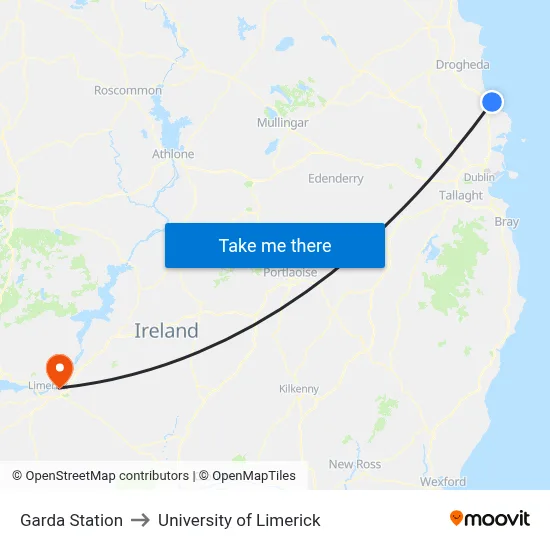 Garda Station to University of Limerick map