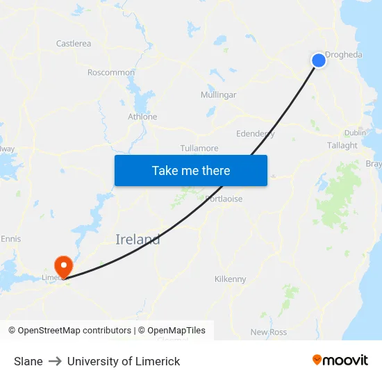 Slane to University of Limerick map