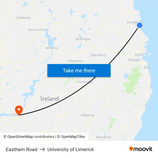 Eastham Road to University of Limerick map
