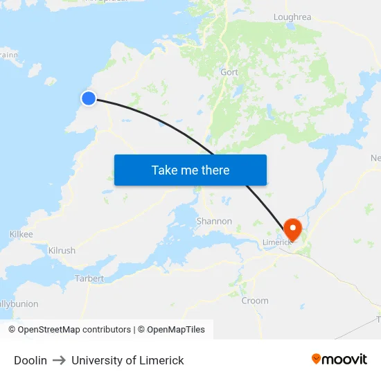 Doolin to University of Limerick map