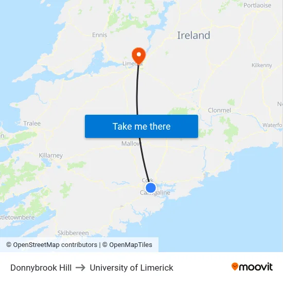 Donnybrook Hill to University of Limerick map