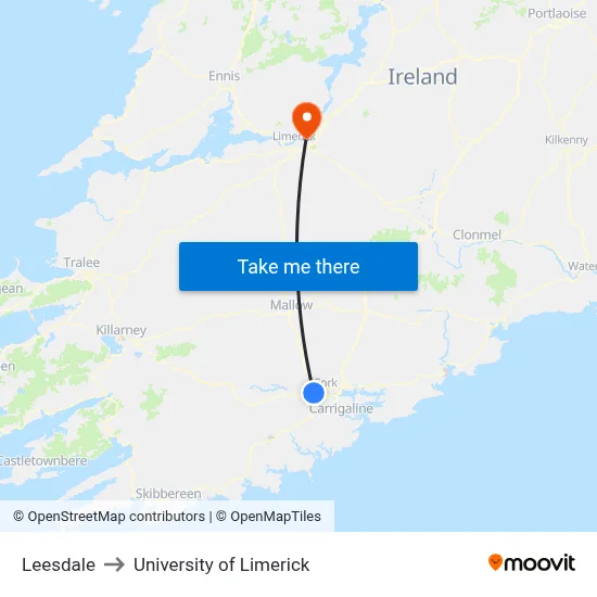 Leesdale to University of Limerick map
