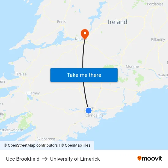 Ucc Brookfield to University of Limerick map