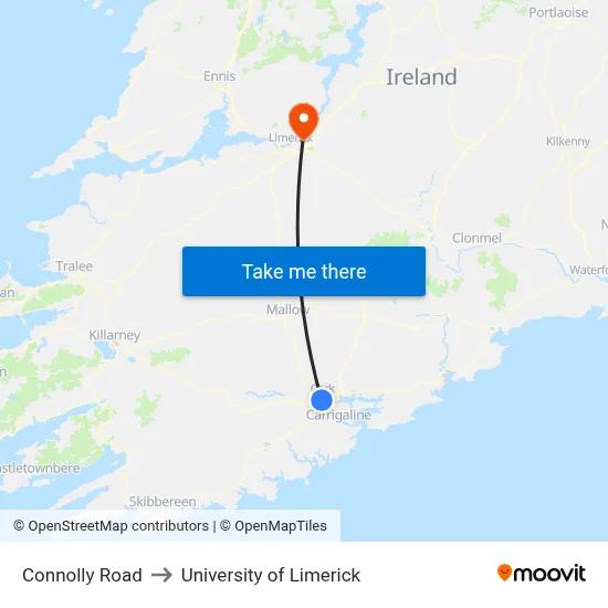 Connolly Road to University of Limerick map