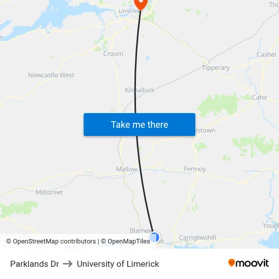 Parklands Dr to University of Limerick map