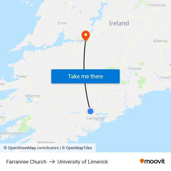 Farranree Church to University of Limerick map