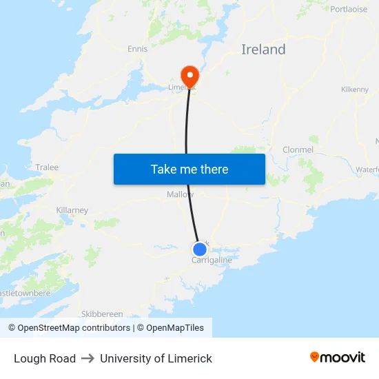 Lough Road to University of Limerick map