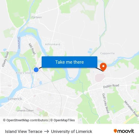 Island View Terrace to University of Limerick map