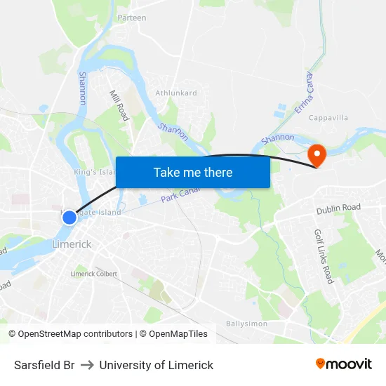 Sarsfield Br to University of Limerick map