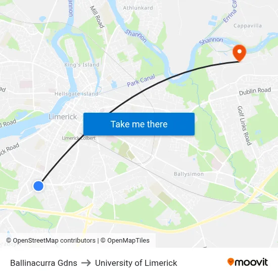 Ballinacurra Gdns to University of Limerick map