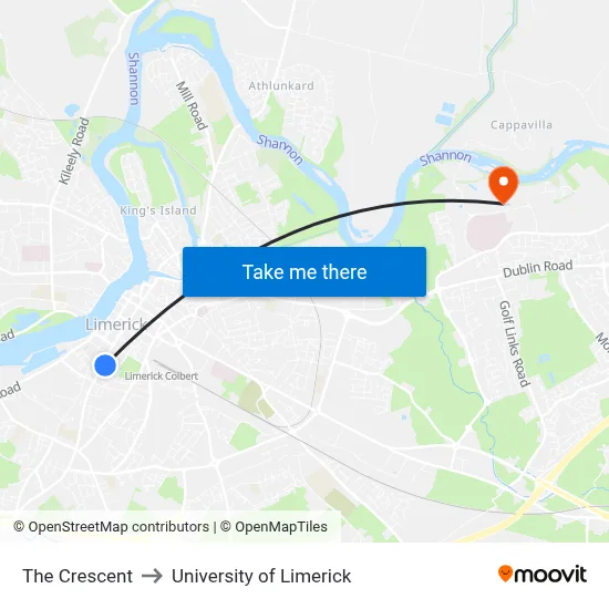 The Crescent to University of Limerick map