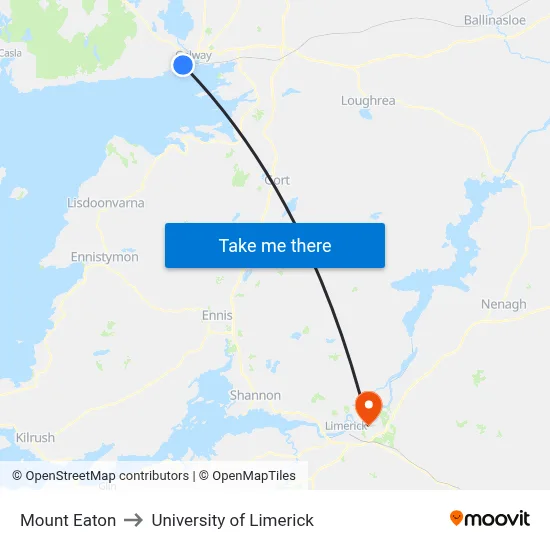 Mount Eaton to University of Limerick map