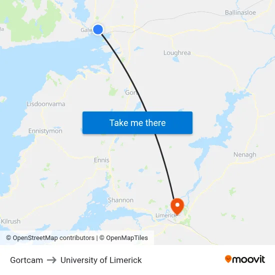 Gortcam to University of Limerick map