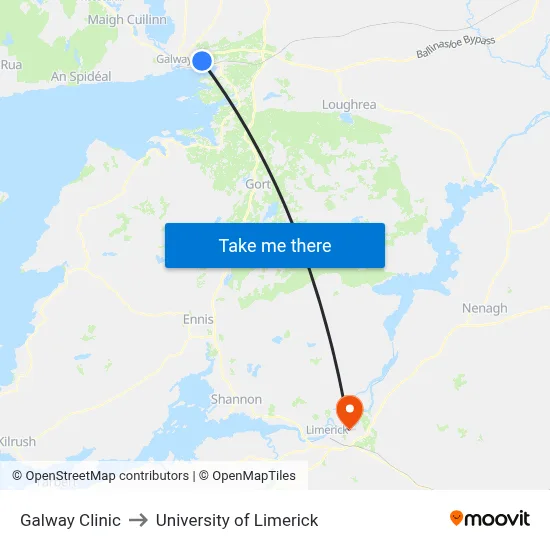 Galway Clinic to University of Limerick map