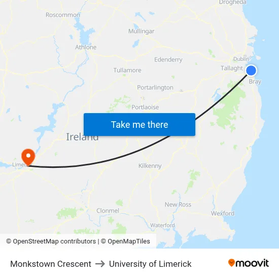 Monkstown Crescent to University of Limerick map