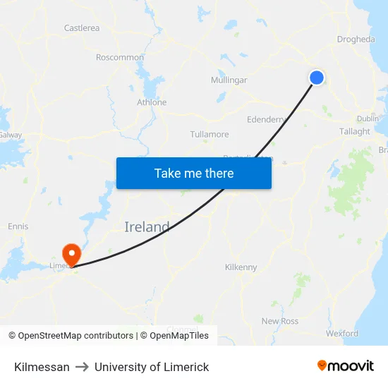 Kilmessan to University of Limerick map