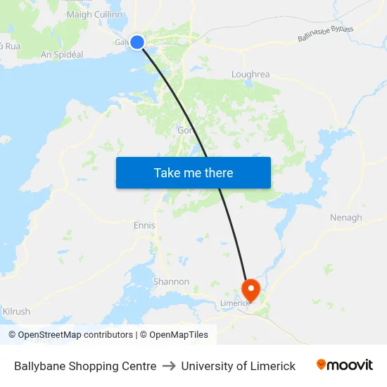 Ballybane Shopping Centre to University of Limerick map