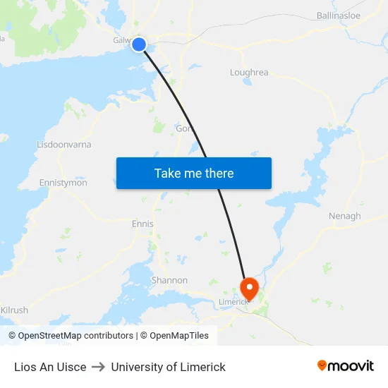 Lios An Uisce to University of Limerick map