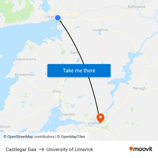 Castlegar Gaa to University of Limerick map