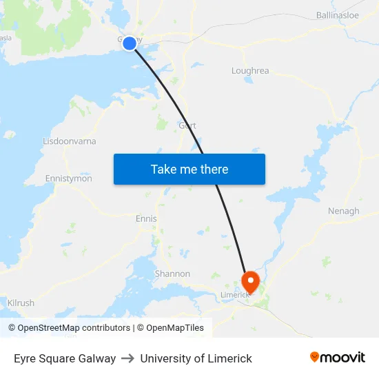 Eyre Square Galway to University of Limerick map