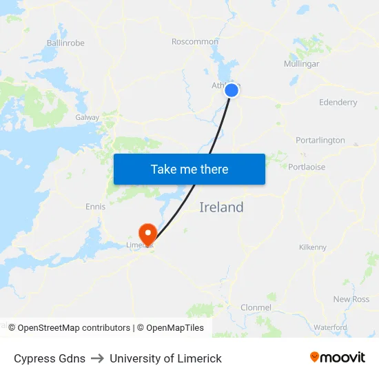 Cypress Gdns to University of Limerick map