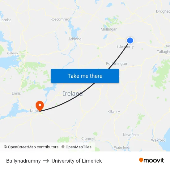 Ballynadrumny to University of Limerick map