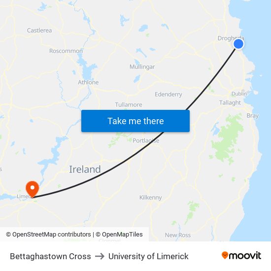 Bettaghastown Cross to University of Limerick map