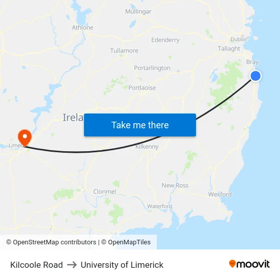 Kilcoole Road to University of Limerick map