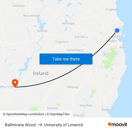 Ballintrane Wood to University of Limerick map