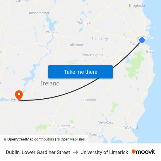 Dublin, Lower Gardiner Street to University of Limerick map